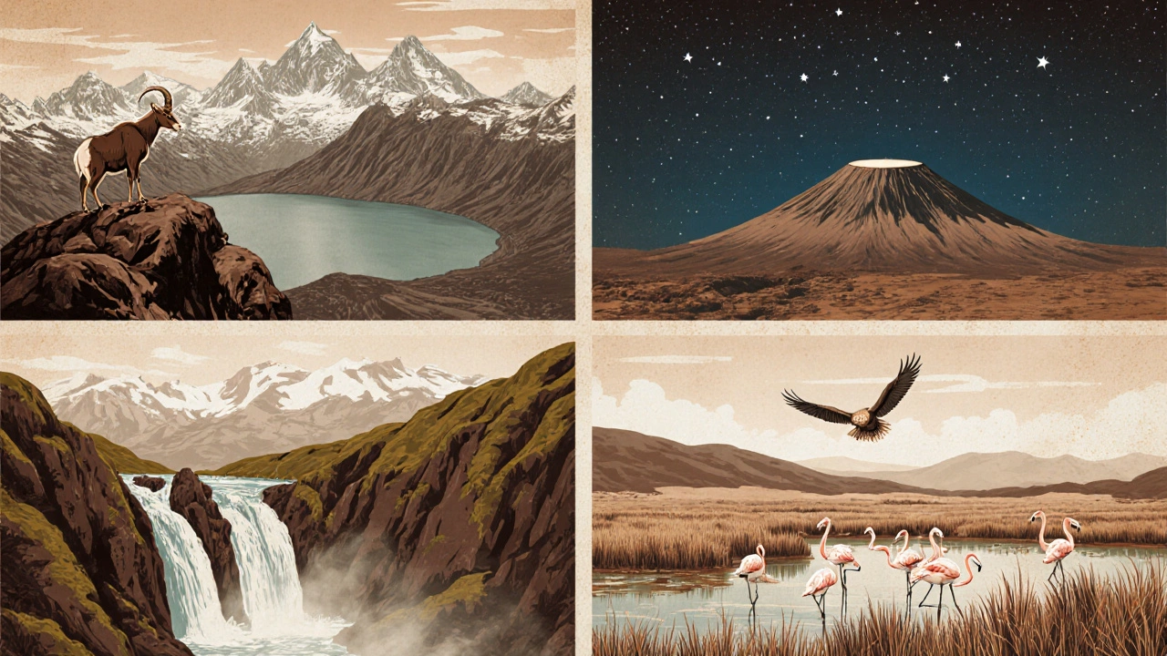 Escenas combinadas que muestran los paisajes de Picos de Europa, Teide, Ordesa y Doñana.