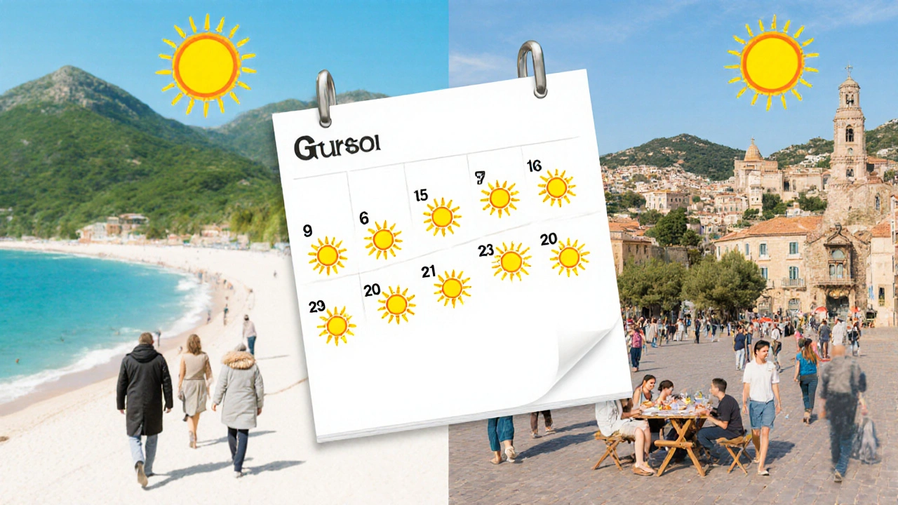 Calendario anual con 290 soles, mostrando el clima soleado de Mallorca en todas las estaciones.