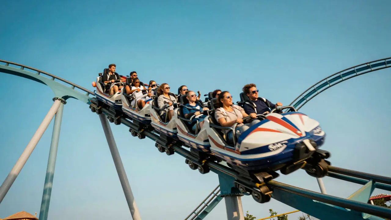 Familia disfrutando de la montaña rusa Shambala en PortAventura World.