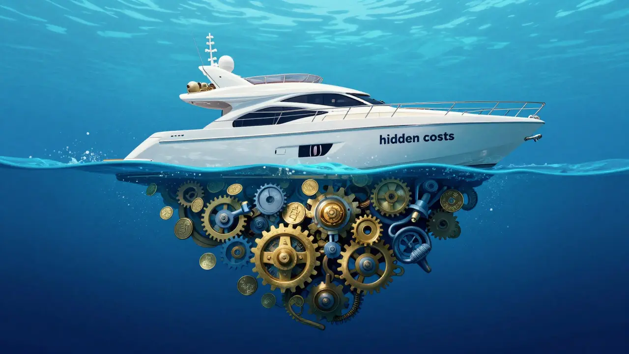 Concepto visual de los costes ocultos y mantenimiento de un yate.