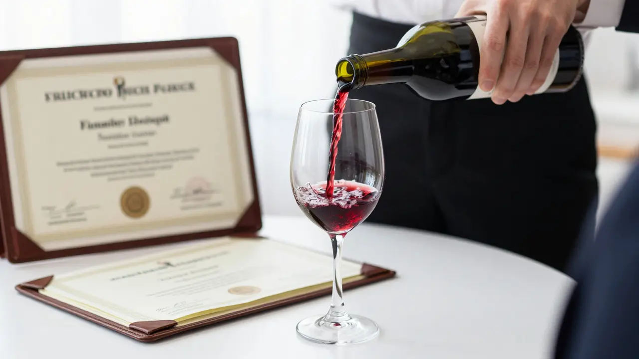 Detalle de un camarero sirviendo vino, representando la especialización y formación