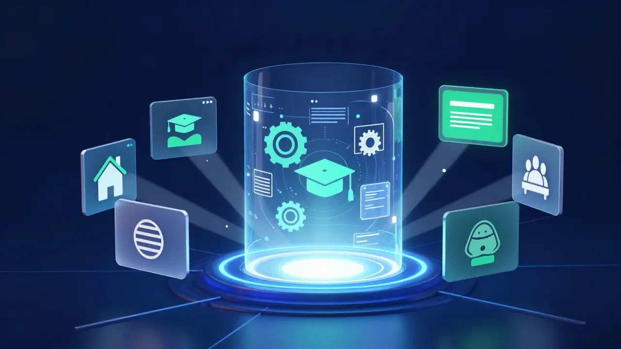 Ilustración conceptual de la plataforma digital Sofia Plus y sus modalidades educativas.