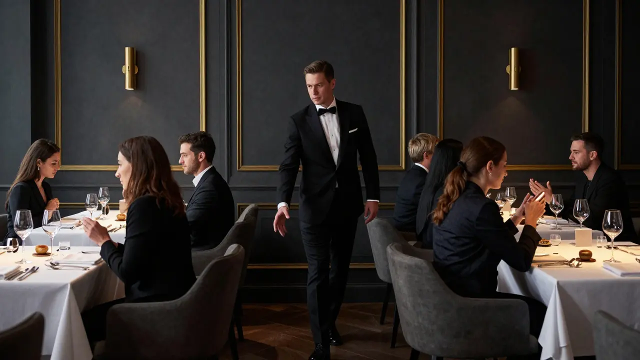 Maître profesional en un restaurante de lujo con decoración elegante en Bilbao