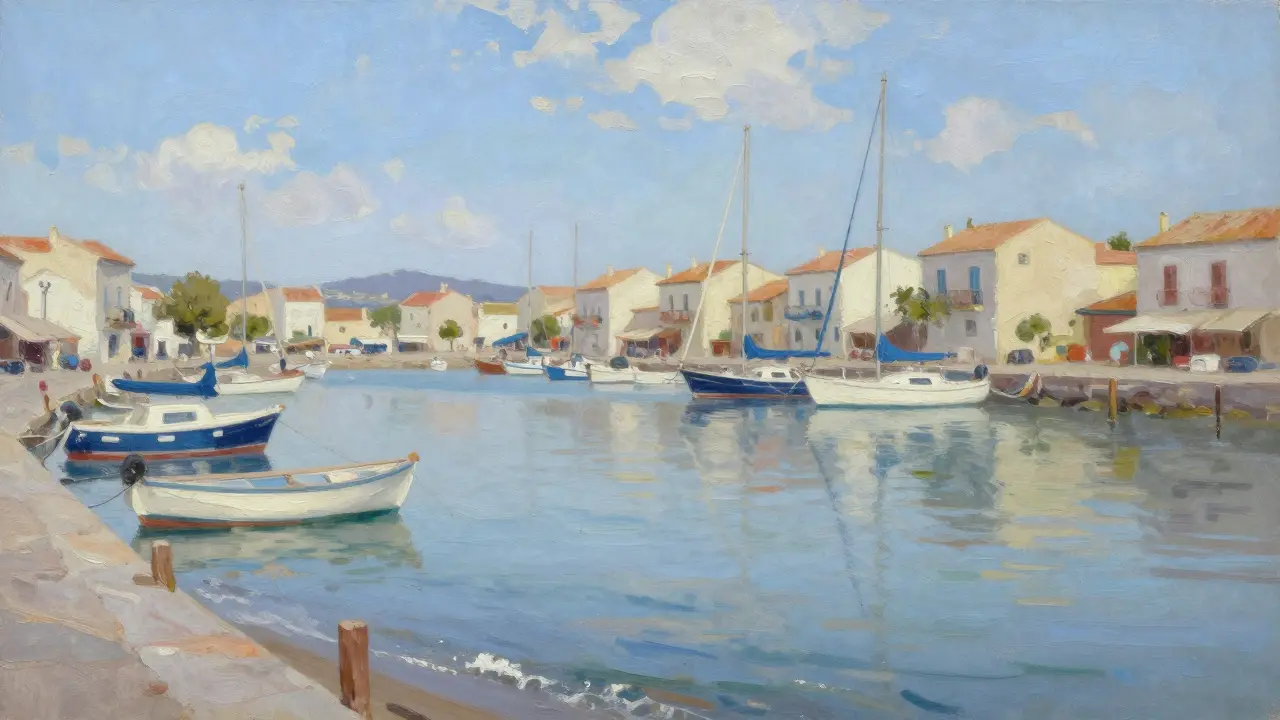 Marina tranquila de Santa Eulària con pocos barcos en día soleado