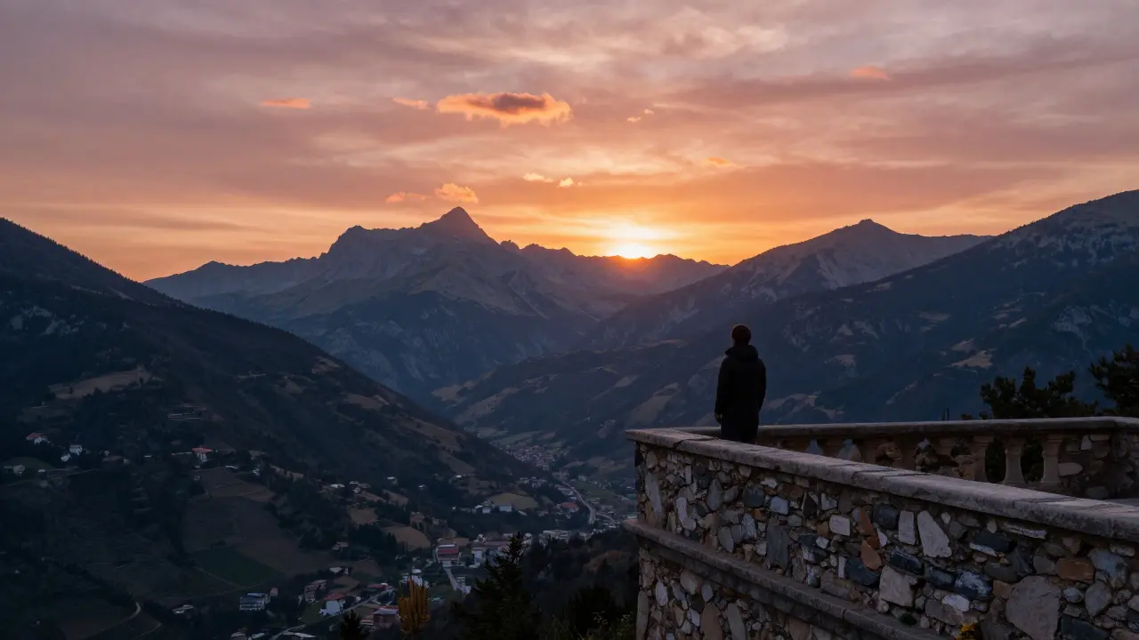 Atardecer en el mirador de San Juan con vista a los Pirineos