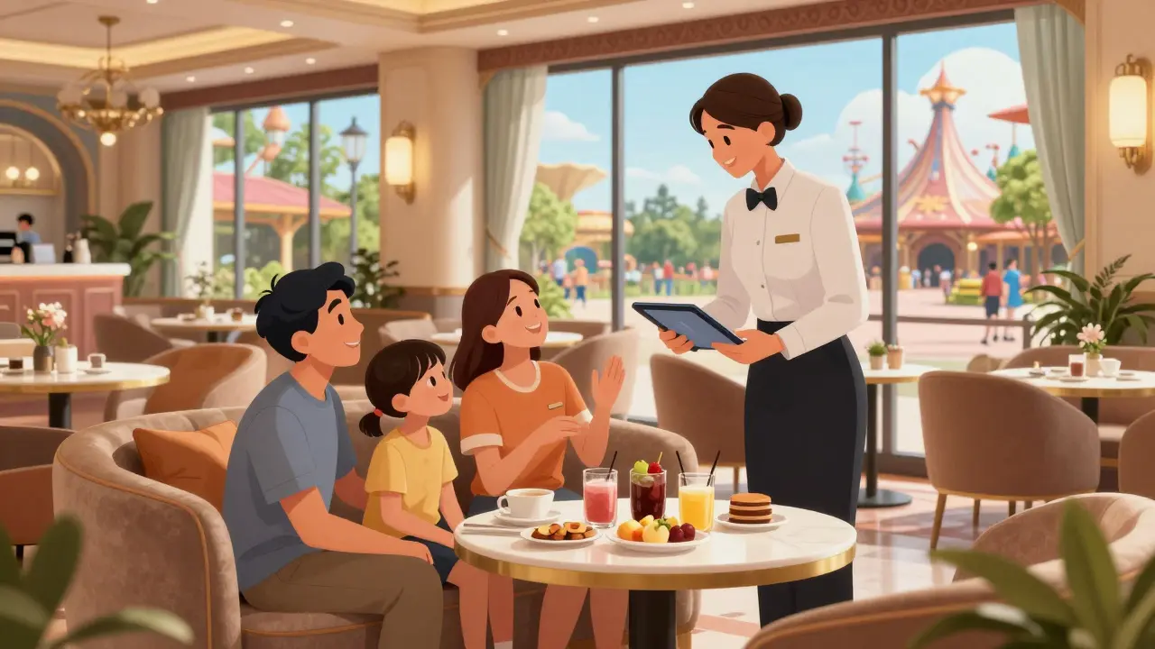 Familia relajada en zona VIP exclusiva con guía personal y bebidas