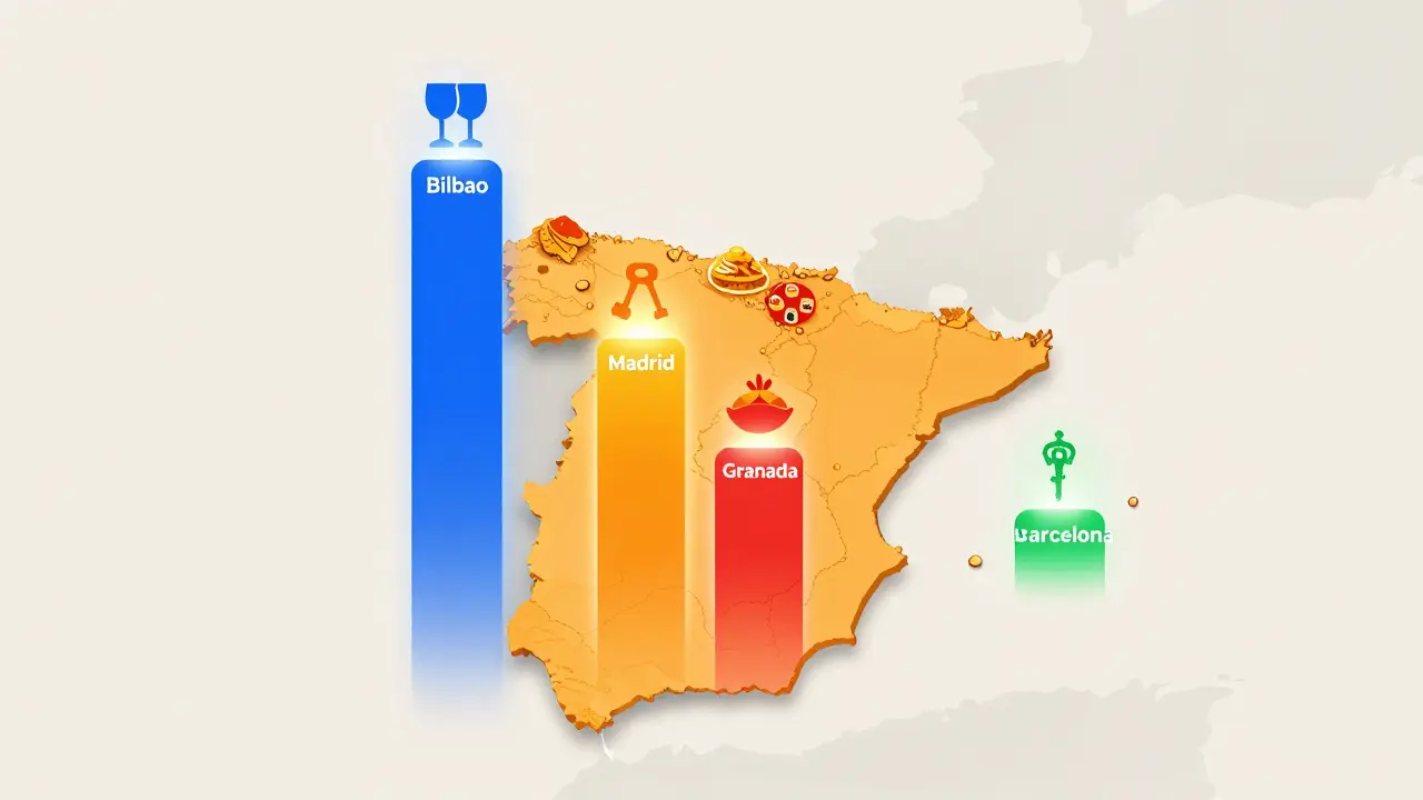 Mapa estilizado de España mostrando diferencias salariales por región