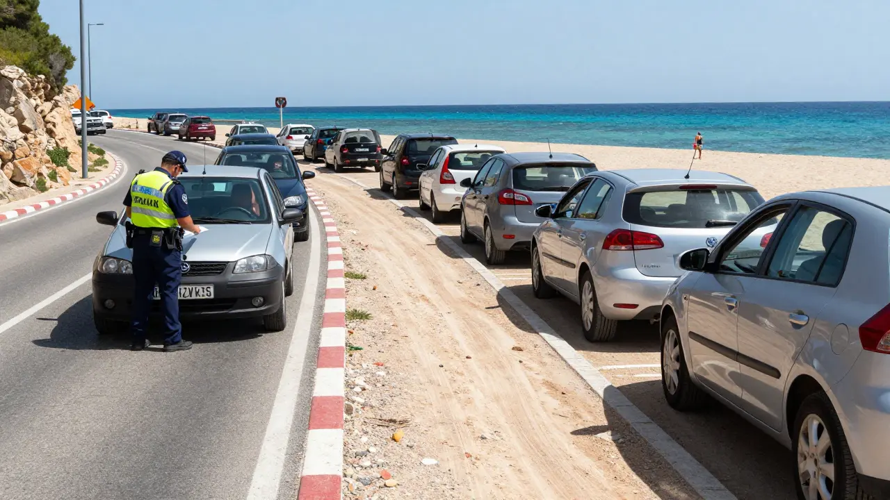 Coche multado por estacionamiento ilegal cerca de una playa en Mallorca