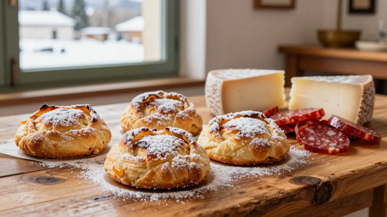 Desayuno típico mallorquín con ensaimadas y sobrasada sobre mesa rústica