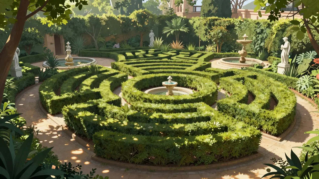 Laberinto de setos y fuentes en el Parque de Horta
