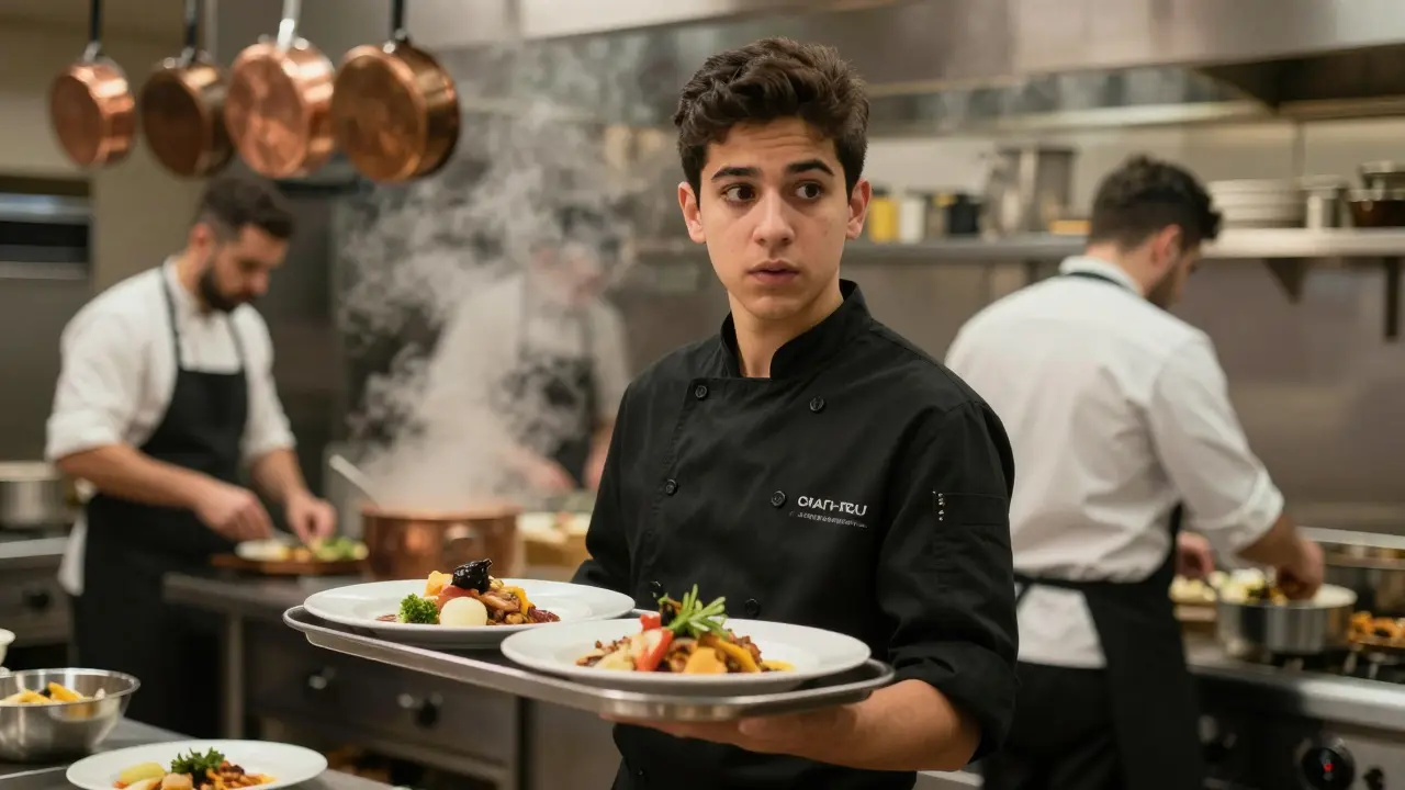 Novato realizando prácticas laborales en restaurante español