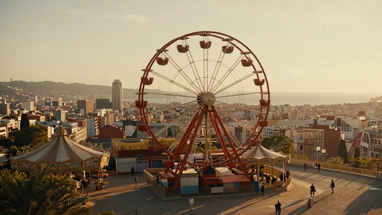 Parque de Tibidabo con vistas a Barcelona al atardecer