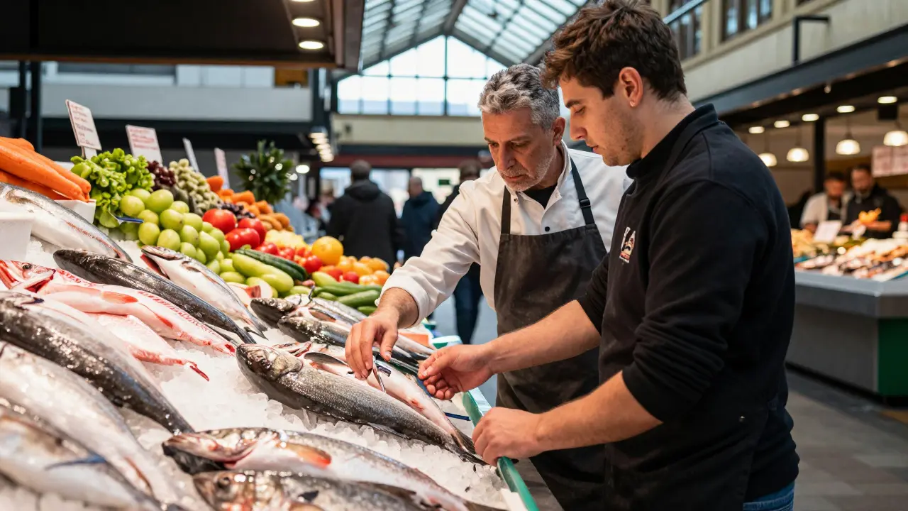 Selección de pescado fresco en el Mercado de la Ribera