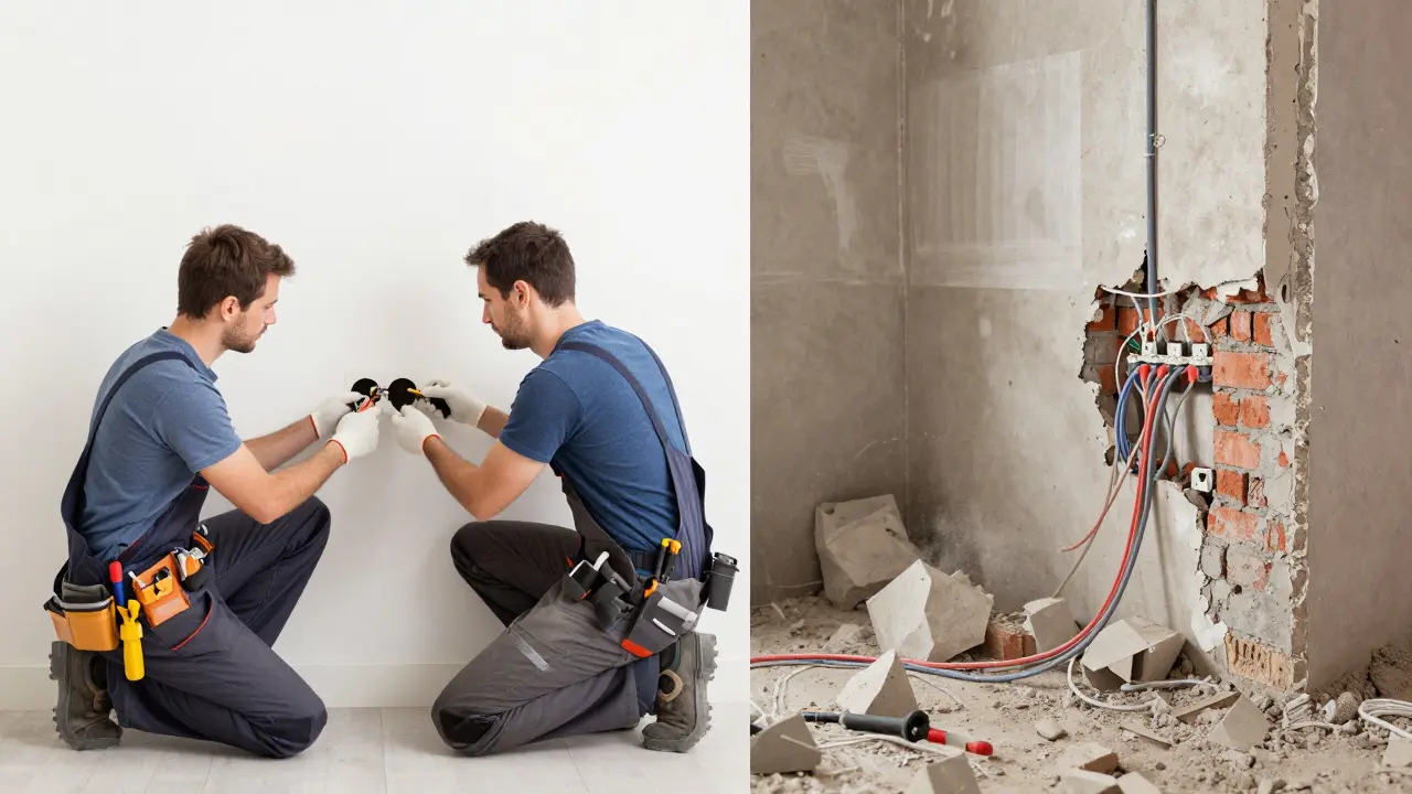 Contraste entre instalación sencilla y obra compleja en cocina