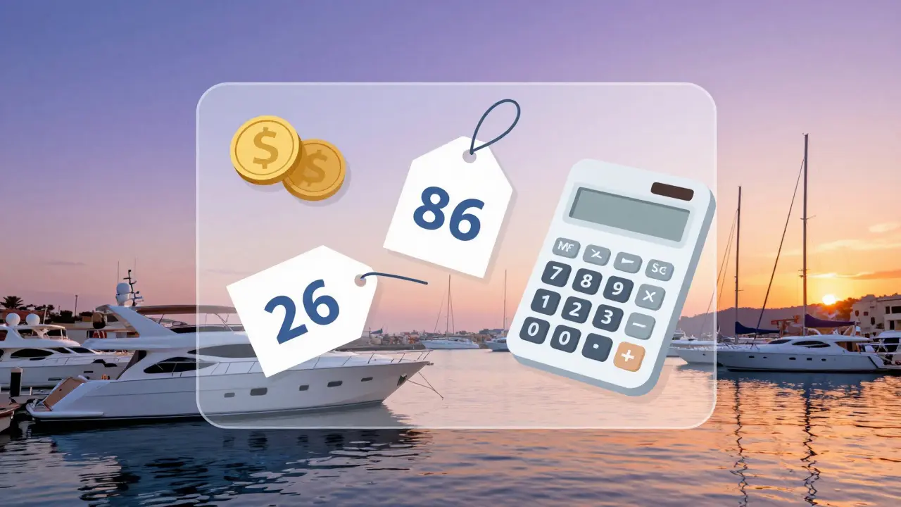 Ilustración conceptual de planificación presupuestaria sobre un fondo de puerto al atardecer