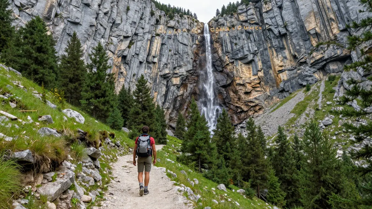 Senderista contemplando el valle de Ordesa y la cascada Cola de Caballo