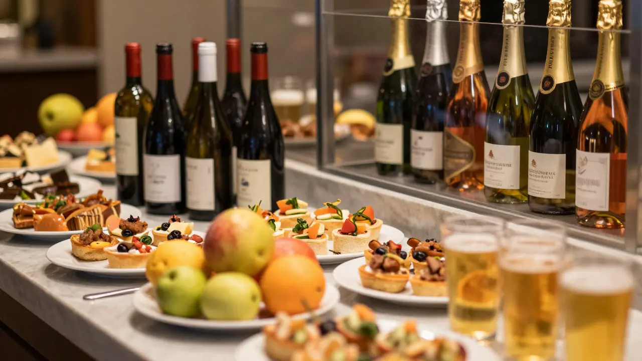 Buffet de hotel con comida local y bebidas básicas frente a opciones premium